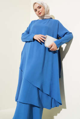 Asimetrik Kesim Ayrobin İkili Takım Mavi - Yeni Tesettür Giyim
