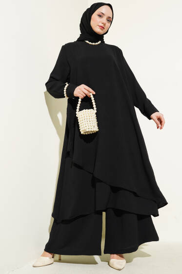 Asimetrik Kesim Ayrobin İkili Takım Siyah - İkili Takım