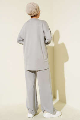 Asimetrik Kesim Bisiklet Yaka İkili Takım Gri - İkili Takım