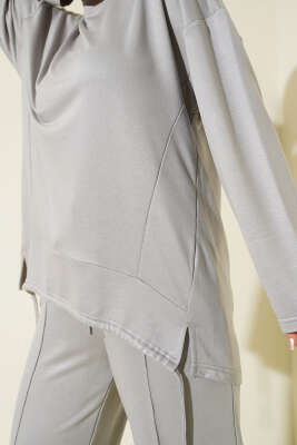 Asimetrik Kesim Bisiklet Yaka İkili Takım Gri - İkili Takım