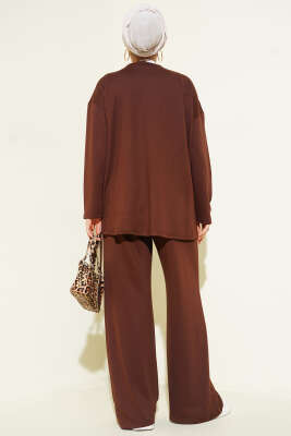 Asimetrik Kesim Bisiklet Yaka İkili Takım Kestane - İkili Takım