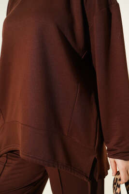 Asimetrik Kesim Bisiklet Yaka İkili Takım Kestane - İkili Takım