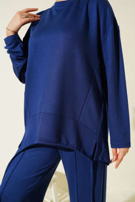 Asimetrik Kesim Bisiklet Yaka İkili Takım Lacivert - İkili Takım