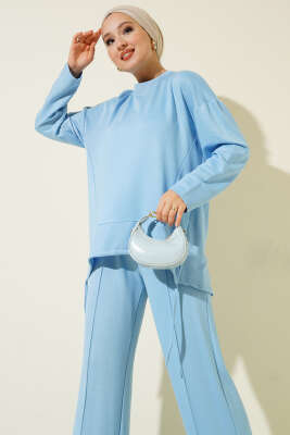 Asimetrik Kesim Bisiklet Yaka İkili Takım Mavi - İkili Takım