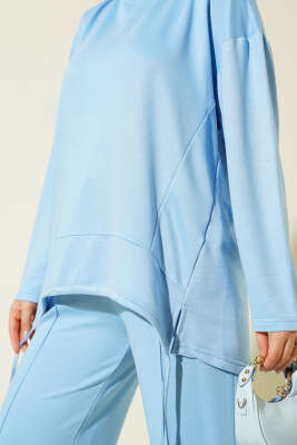 Asimetrik Kesim Bisiklet Yaka İkili Takım Mavi - İkili Takım