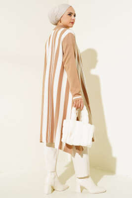 Asimetrik Kesim Çizgili Triko Tunik Bisküvi - Triko Tunik