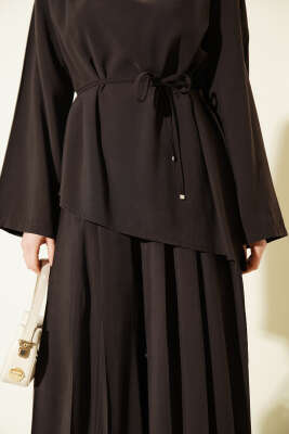 Asimetrik Kesim İp Kuşaklı Modal Takım Kahve - İkili Takım