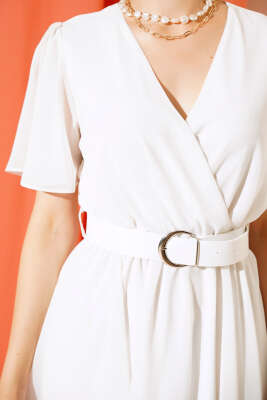 Asimetrik Kesim Kemerli Elbise Ekru - Kadın Giyim Modelleri