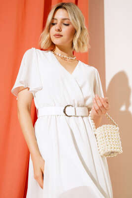 Asimetrik Kesim Kemerli Elbise Ekru - Kadın Giyim Modelleri