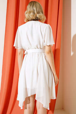 Asimetrik Kesim Kemerli Elbise Ekru - Kadın Giyim Modelleri