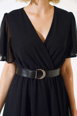 Asimetrik Kesim Kemerli Elbise Siyah - Kadın Giyim Modelleri