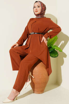 Asimetrik Kesim Kemerli Tunik Takım Taba - ASMİN