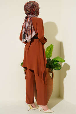 Asimetrik Kesim Kemerli Tunik Takım Taba - İkili Takım