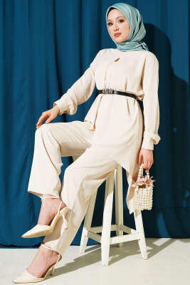 Asimetrik Kesim Kemerli Tunik Takım Taş - ASMİN