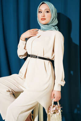 Asimetrik Kesim Kemerli Tunik Takım Taş - İkili Takım