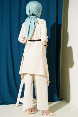 Asimetrik Kesim Kemerli Tunik Takım Taş - İkili Takım