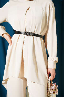 Asimetrik Kesim Kemerli Tunik Takım Taş - İkili Takım