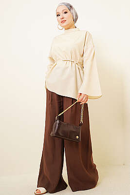 Asimetrik Kesim Poplin Tunik Bej - Tunik