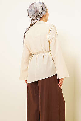 Asimetrik Kesim Poplin Tunik Bej - Tunik