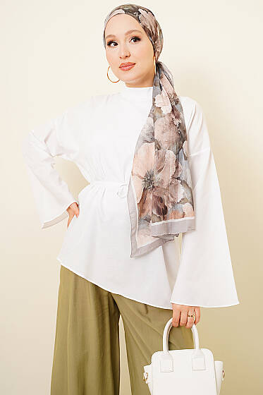 Asimetrik Kesim Poplin Tunik Beyaz - Tunik