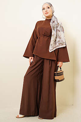 Asimetrik Kesim Poplin Tunik Kahve - Tunik