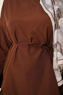 Asimetrik Kesim Poplin Tunik Kahve - Tunik