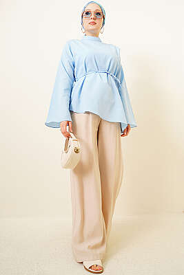 Asimetrik Kesim Poplin Tunik Mavi - Tunik