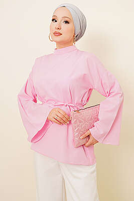 Asimetrik Kesim Poplin Tunik Pembe - BERAT TEKSTİL