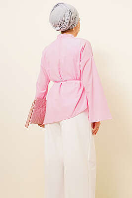 Asimetrik Kesim Poplin Tunik Pembe - Tunik