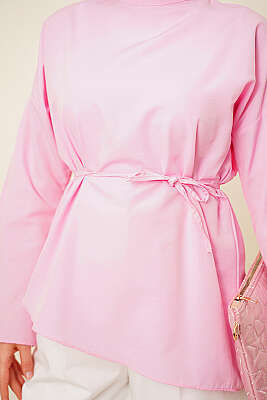 Asimetrik Kesim Poplin Tunik Pembe - Tunik