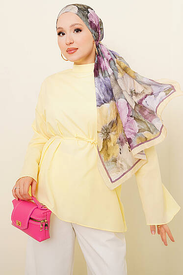 Asimetrik Kesim Poplin Tunik Sarı - Tunik