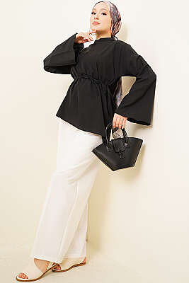 Asimetrik Kesim Poplin Tunik Siyah - Tunik