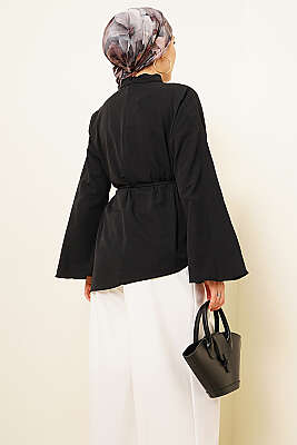 Asimetrik Kesim Poplin Tunik Siyah - Tunik
