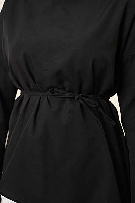 Asimetrik Kesim Poplin Tunik Siyah - Tunik