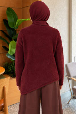 Asimetrik Kesim Sakallı Kazak Bordo - Triko Kazak