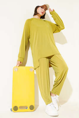 Asimetrik Kesim Sandy Tunik İkili Takım Yağ Yeşili - 500-700 TL Ürünler
