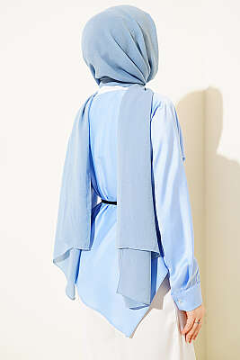 Asimetrik Kesim Saten Tunik Bebe Mavi - Tunik