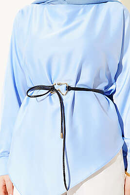 Asimetrik Kesim Saten Tunik Bebe Mavi - Tunik