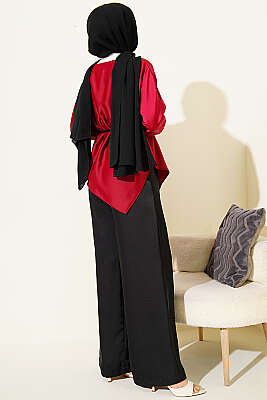 Asimetrik Kesim Saten Tunik Bordo - Tunik