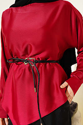 Asimetrik Kesim Saten Tunik Bordo - Tunik
