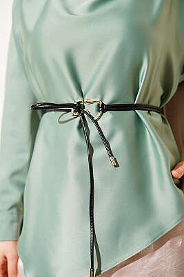 Asimetrik Kesim Saten Tunik Çağla Yeşili - Tunik