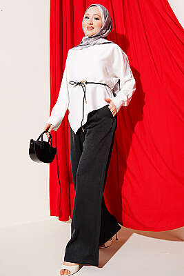 Asimetrik Kesim Saten Tunik Ekru - Tunik