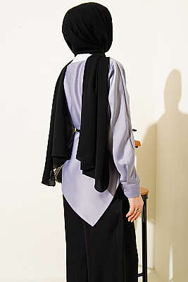 Asimetrik Kesim Saten Tunik Gri - Tunik