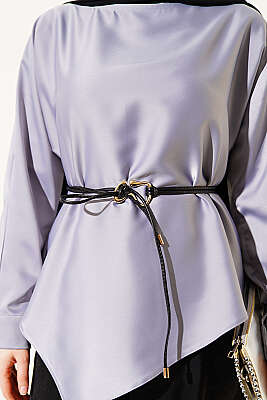 Asimetrik Kesim Saten Tunik Gri - Tunik