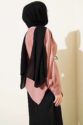 Asimetrik Kesim Saten Tunik Pudra - Tunik