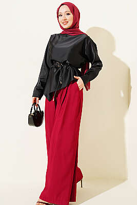 Asimetrik Kesim Saten Tunik Siyah - Tunik