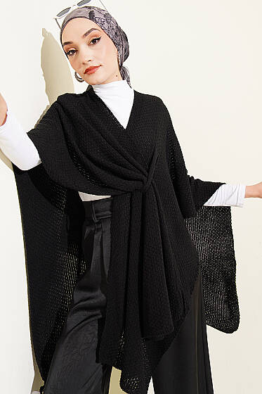 Asimetrik Kesim Triko Panço Siyah - Panço