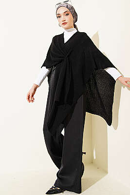 Asimetrik Kesim Triko Panço Siyah - Panço