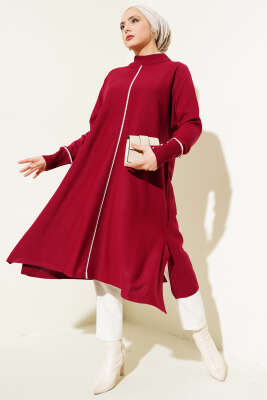 Asimetrik Kesim Uzun Triko Tunik Bordo 