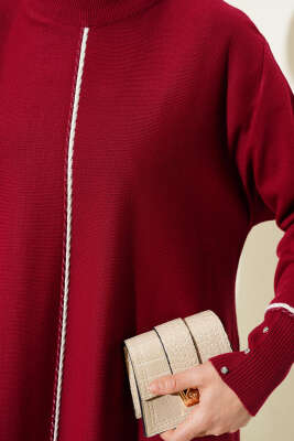 Asimetrik Kesim Uzun Triko Tunik Bordo - Triko Tunik